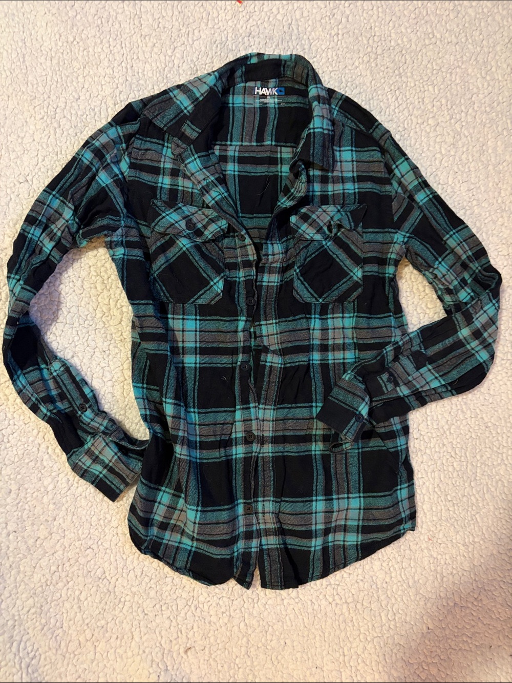Tony Hawk Black and Teal Plaid Kids Button-Up Shirt